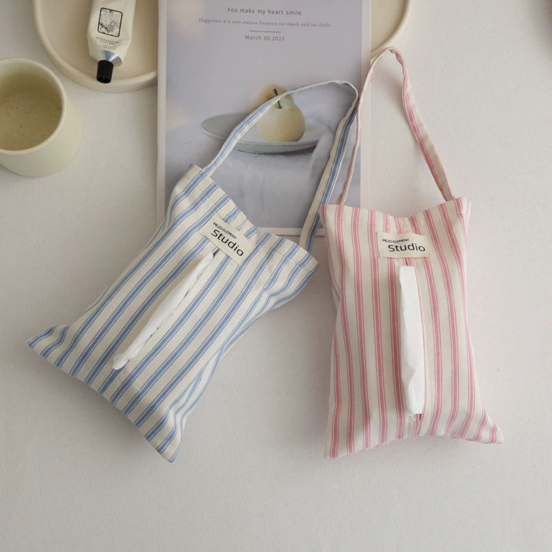 Misang elements Tissue box household solid color striped tissue bag literary ins hanging paper cover bedroom paper bag