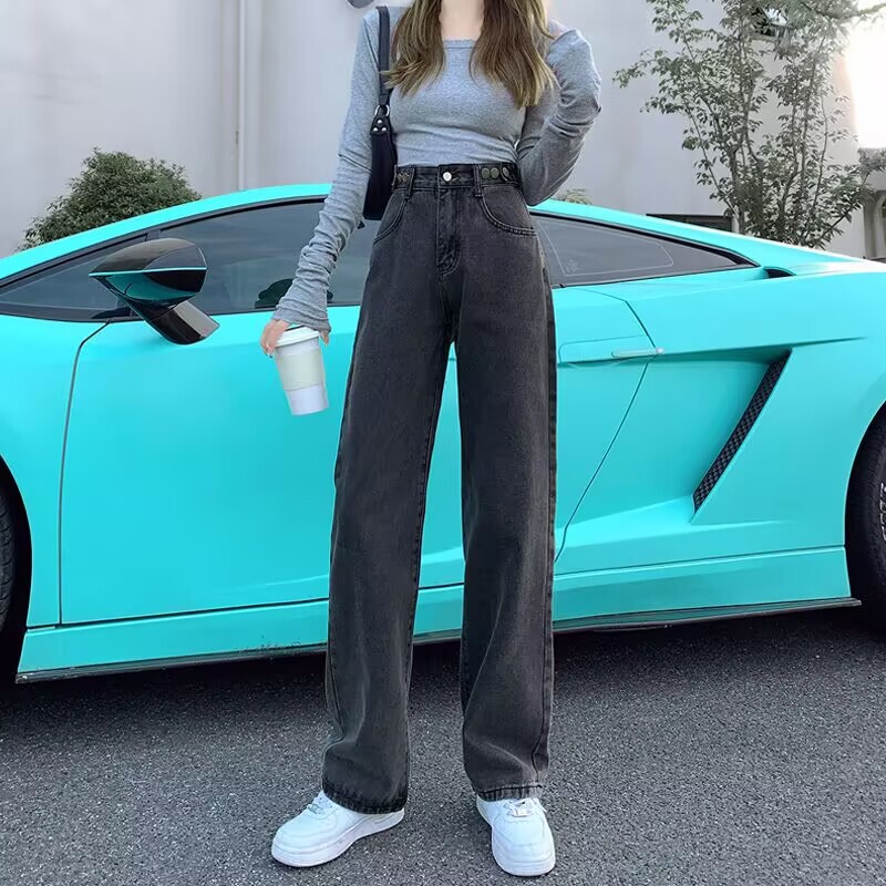 破洞牛仔裤女夏季薄款2025年高腰显瘦直筒宽松乞丐破洞垂感阔腿裤|undefined