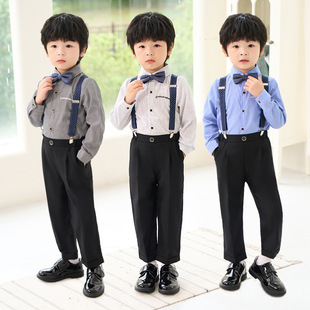 Boys' autumn dress new Korean-style long-sleeved striped suspender pants suit children's year-old flower girl costume