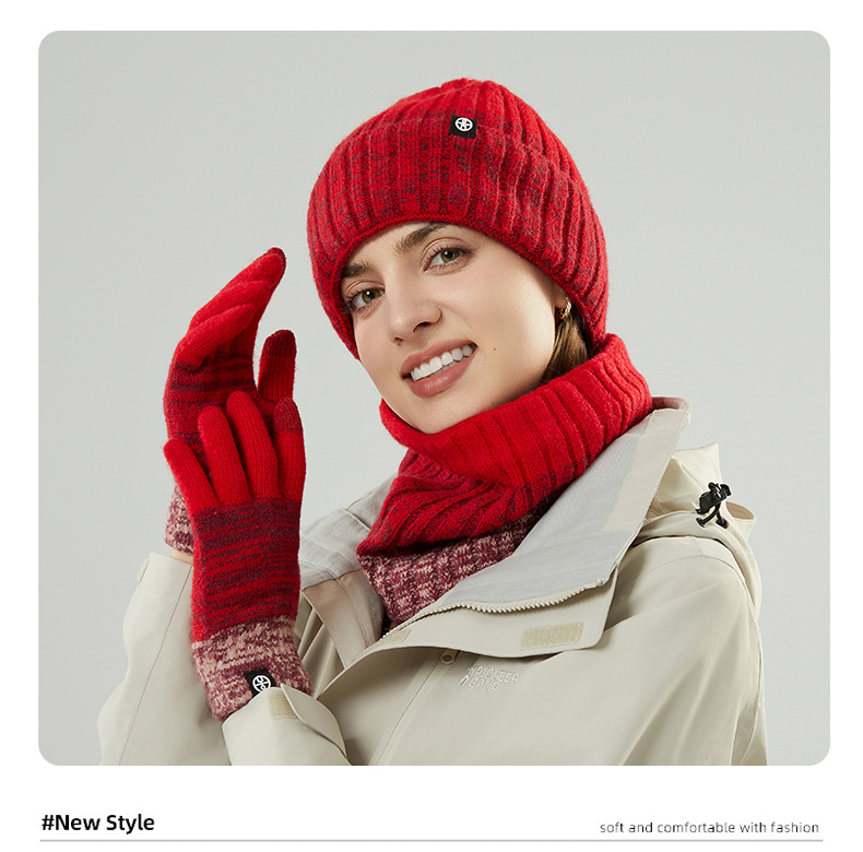 Îmbrăcăminte pentru copii, specială pentru iarnă, protecție la frig, căciulă tricotată caldă, eșarfă, pălărie, set trei piese, culoare contrastantă gradient_voghion.com