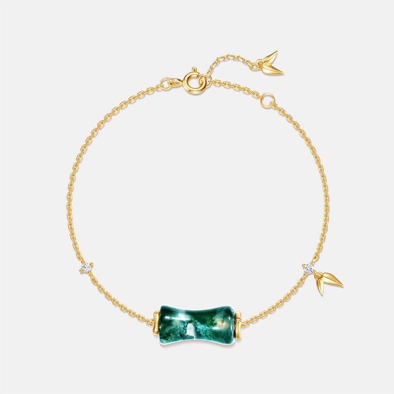 National Tide Style New Slub Natural Green Moss Stone Bracelet S925 Silver Water Grass Agate Bracelet Distinctive Fashion All-match