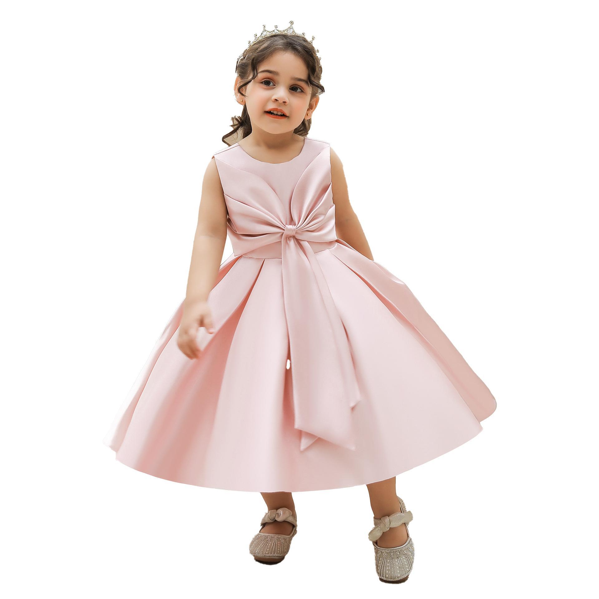 Vestido de un año de la nueva niña Vestido de princesa vestido de sarga de satén grueso arco infantil Semana de captura