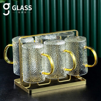 Vidrio martilled con mango taza de agua taza de té taza de beber de alto grado Luz de lujo sala de estar del hogar juego de agua traje de la familia