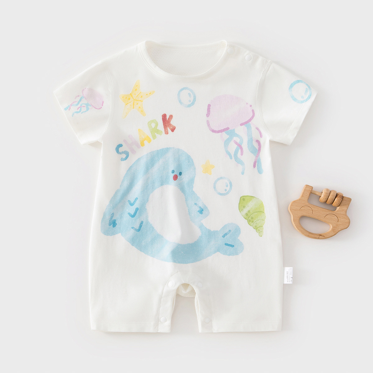 Baby overcoat verano delgado bebé hombre camiseta de manga corta ropa de recién nacidos suave ilustración de algodón amoníaco ropa de escalada clase A image 8