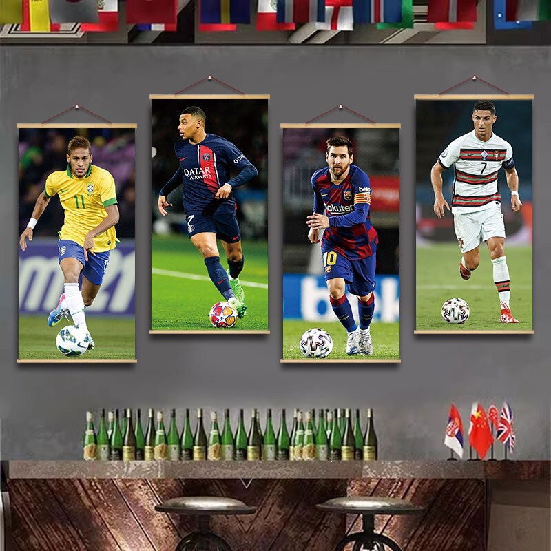 Football Posters for Sports Betting Shop Wall Decoration, European Cup Messi, C. Ronaldo, Mbappé Posters, Framed Wall Art