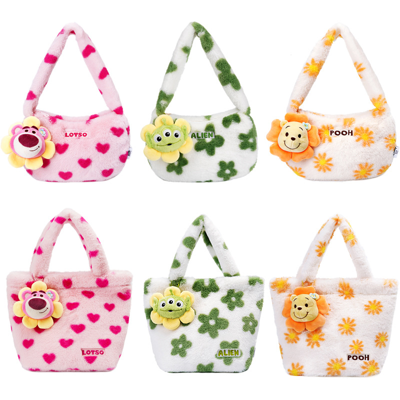 Original Strawberry Bear Heartbeat Underarm Bag with Three-Eyed Cute, Handbag, Winnie the Pooh Single Shoulder Bag for Girls, Autumn and Winter