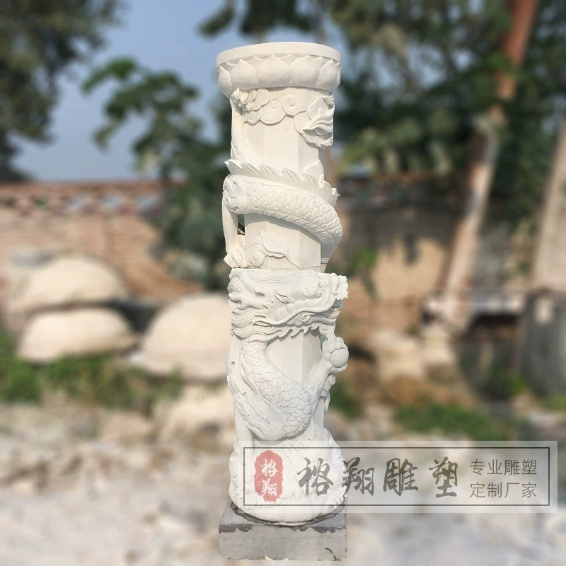 Китайская каменная резьба, драконья колонна, живописное место, белая мраморная резьба, культурная колонна, храм, домашний храм, голубой камень, гранитная культурная колонна