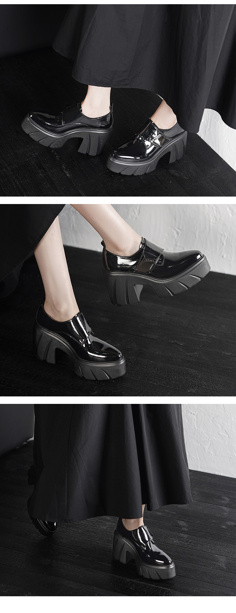 Giày lười nữ đế platform 10 cm mũi nhọn dây xỏ — màu đen chi tiết 3