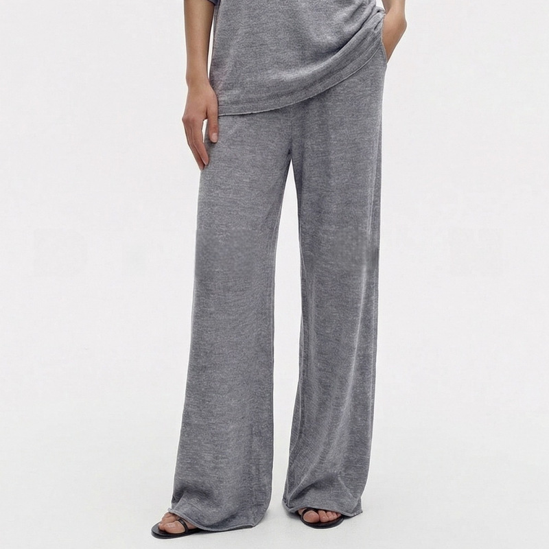 Old Money Style Twisted Pleated Hollow-Out Linen Wool Loose Drape Wide-Leg Air Pants for Women