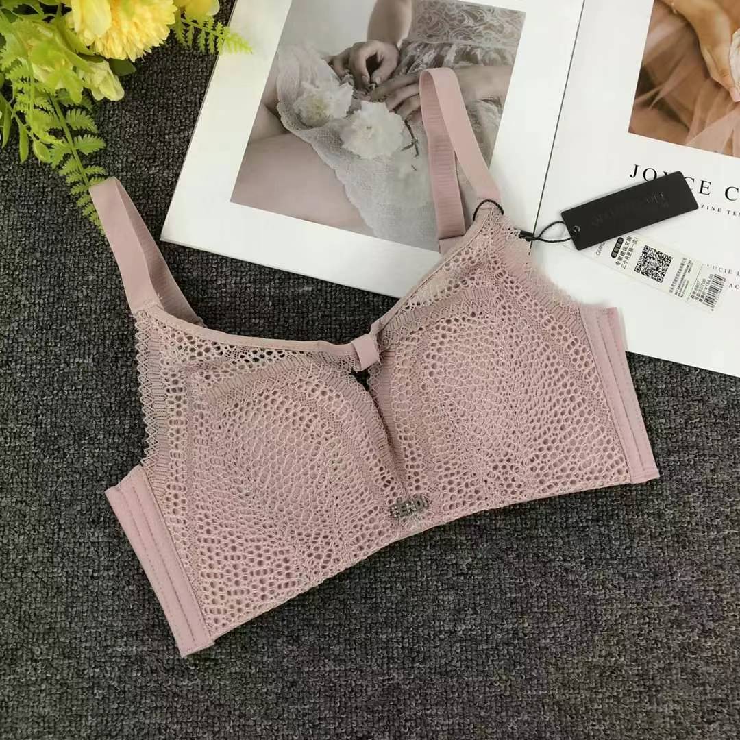 Nuevo sujetador de alta calidad de moda de encaje jacquard transpirable y cómodo ajuste lateral de pecho de cuatro botones ropa interior mujer