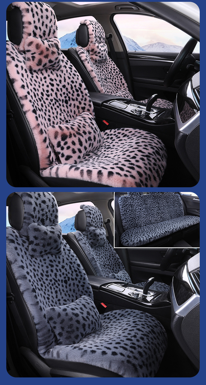 2026 Factory Direct Sales Cushion for Autumn and Winter, Thickened Leopard Print Faux Rabbit Fur Universal Car Seat Cushion, Plush Seat Pad