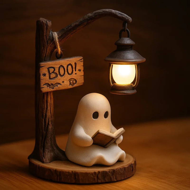 Cute Ghost Reading Lantern - Boo3D树脂 万圣节鬼夜灯 鬼温暖灯|undefined