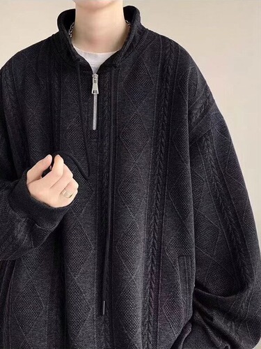 Pure Color Zip-Up Hooded Sweatshirt for Men - Spring and Autumn Season, Japanese Retro Streetwear Brand, Loose Fit Couple Floral Print Jacket