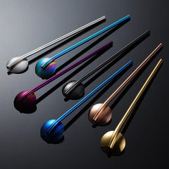 Eern 304 Stainless Steel Straw Spoon Welded Round Plate Multi-functional Stirring Spoon Dessert Shop Titanium Plated Colorful Gift