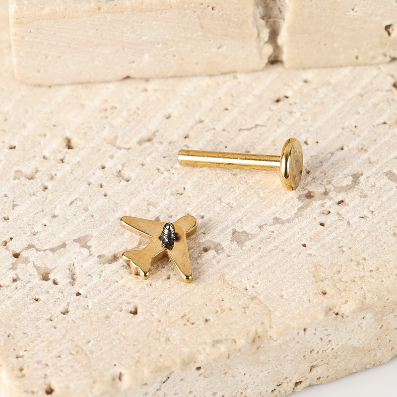 Zesen G23 Titanium Lip Labret Stud with CZ Gem - 1.2mm x 8mm Gold Threadless Piercing Jewelry detail image 7