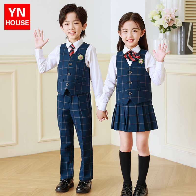 Jardín de Infantes ropa de jardín de verano de algodón puro uniforme escolar estudiante de la escuela primaria estilo británico ropa de clase estilo universitario graduación foto 61 traje de rendimiento