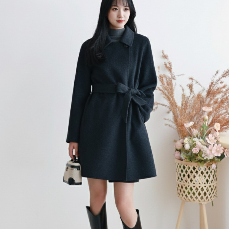 Reverse Paris Ji Short High-Density Cashmere Double-Sided Wool Coat with One-Button Tie and Arch Stitch Wool Jacket