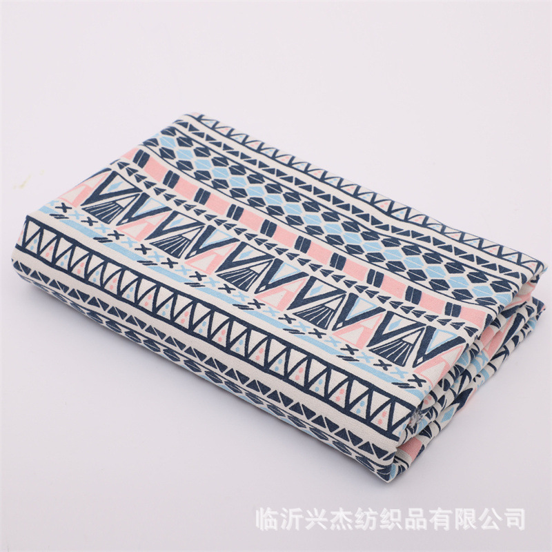 自产自销亚麻印花布 适用于柳编工艺品里子 箱包台布桌垫抱枕等