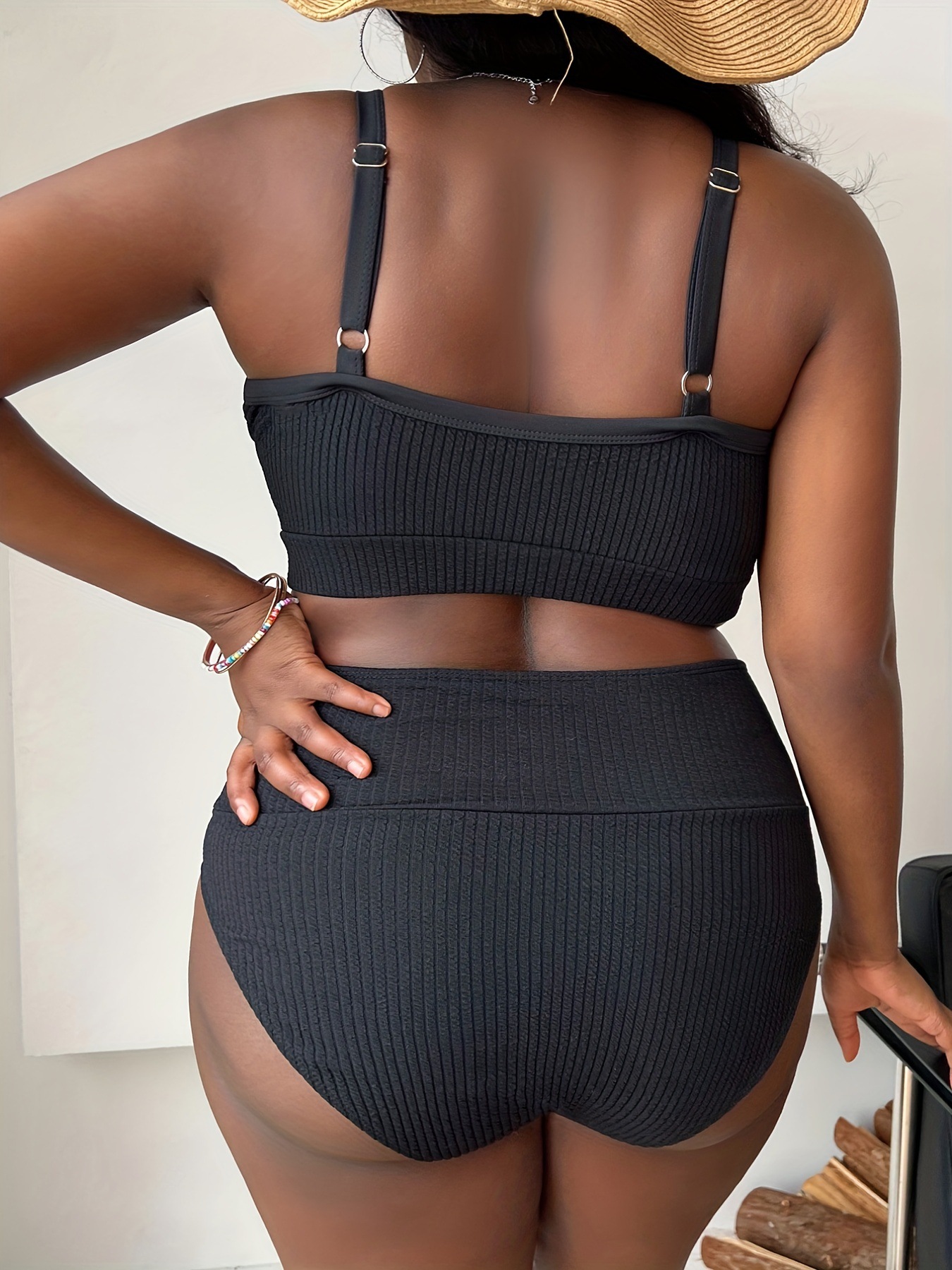 New European And American Foreign Trade Sexy Solid Color High-Waisted Bikini Swimsuit For Plus-Size Women P005_ecoleips.com