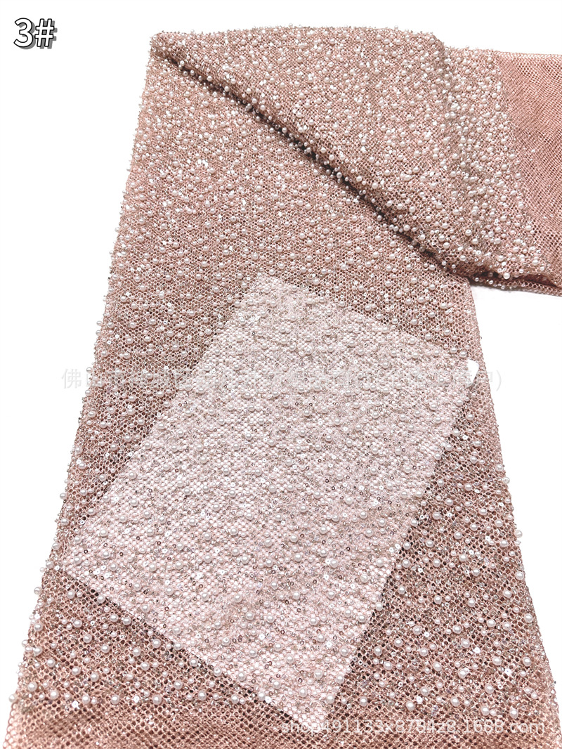 Tejido de malla elástica transpirable de perlas de tamaño pequeño y pequeño para brindis de pecho cola de pescado vestido de banquete tela de paño