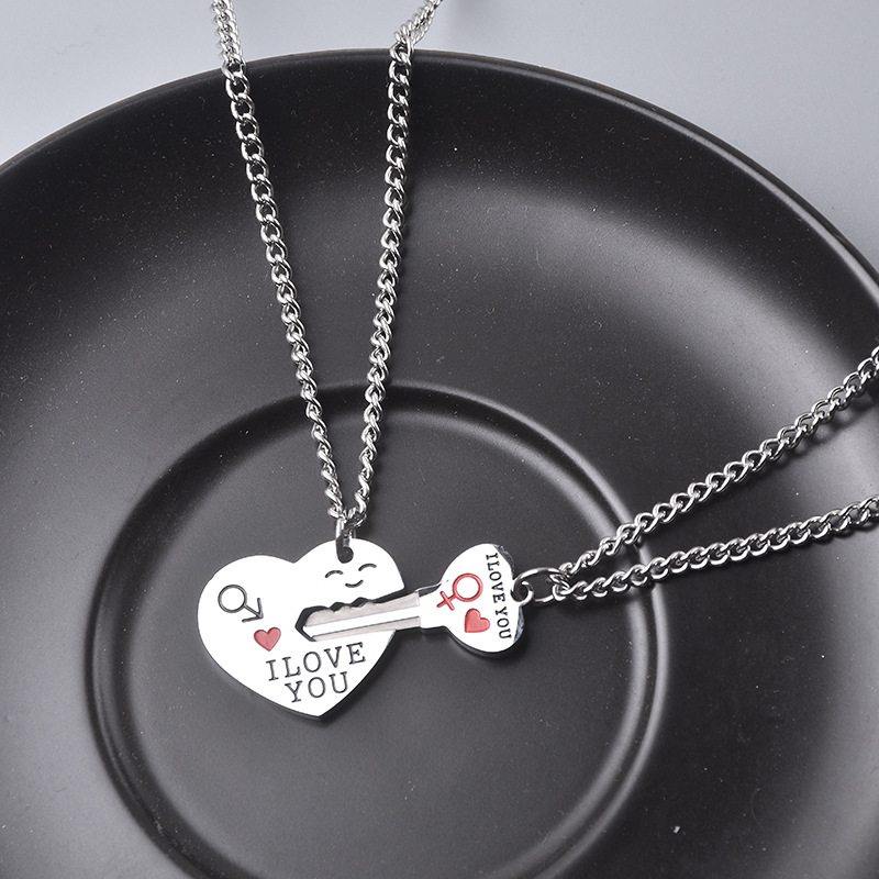 Letter, Heart Shape, Key Pattern Couple Gender Titanium Steel IG Style Simple Style Letter Heart Shape Key Pendant Necklace