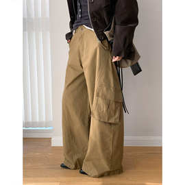 桃乐丝 四季款美式复古大口袋工装裤女vintage做旧弯刀直筒休闲裤