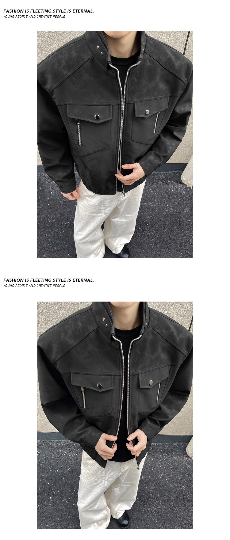 Men's American Retro Leather Baseball Jacket With Stand-up Collar_voghion.com
