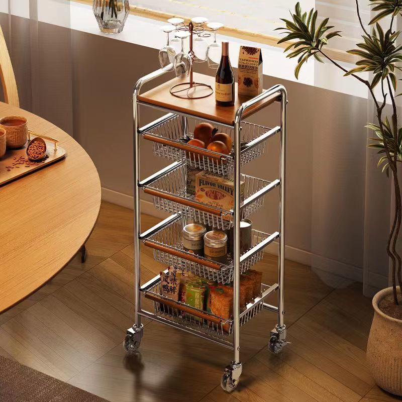 New Medieval Wheeled Mobile Trolley Storage Solid Wood Multi-Layer Floor-Standing Electroplating Storage Kitchen Storage Frame New Medieval Wheeled Mobile Trolley Storage Solid Wood Multi-Layer Floor-Standing Electroplating Storage Kitchen Storage Frame