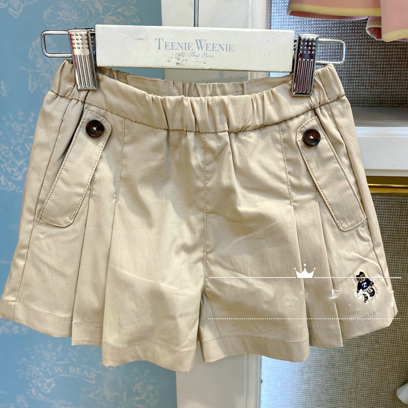 2024新款中小童氣質女童梭織百搭洋氣英倫學院風短褲