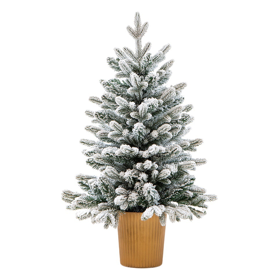 Árbol de Navidad Xintian, juego de árbol de Navidad de PE simulado, maceta dorada, paquete de escritorio, árbol de Navidad con nieve.