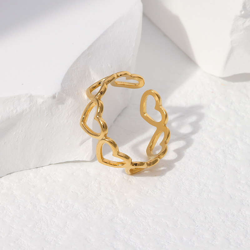 Sweet Heart Shape Stainless Steel Plating Hollow Out Open Ring 1 Piece