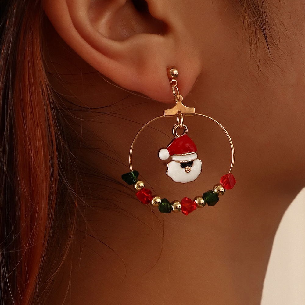 Christmas Asymmetrical Earrings European And American Retro Oily Snowman Winding Christmas Tree Earrings display picture 11