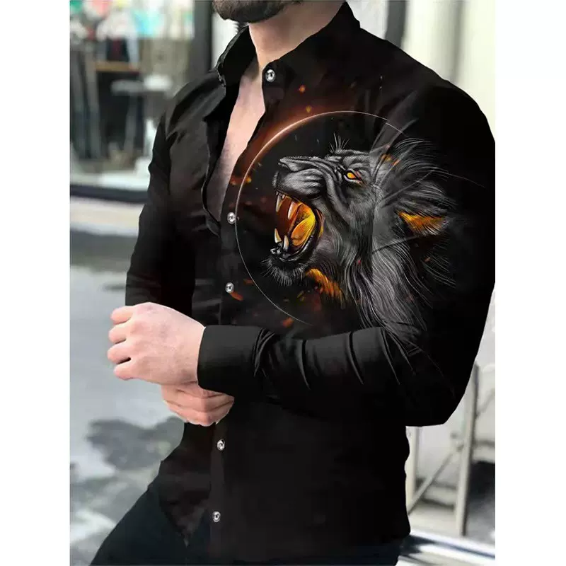 跨境外贸新款春秋男士长袖衬衫欧美时尚3D印花休闲衬衫男工厂直销