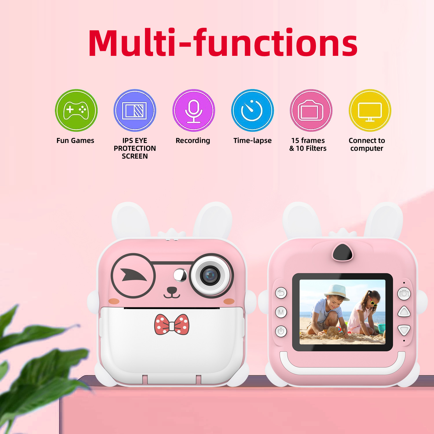 Nuevo producto transfronterizo Q5 Cartoon Rabbit Camera Polaroid Cute Kids Toy Photo Photo Camera
