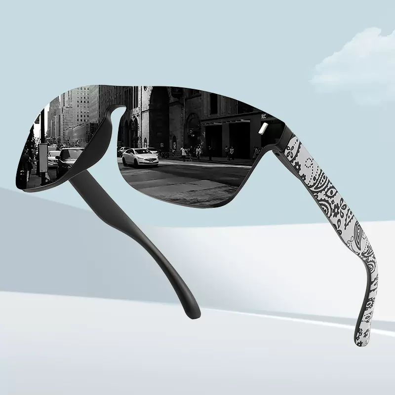 跨境新款大框骑行眼镜男女款遮阳炫彩墨镜时尚偏光一体太阳镜批发