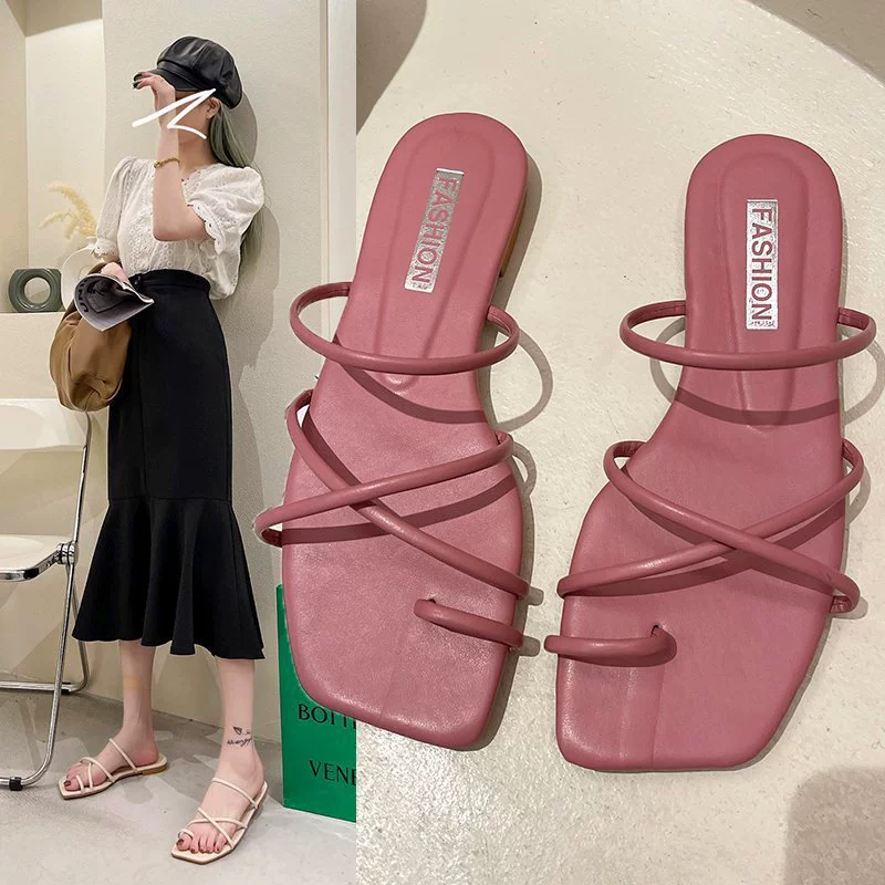 2021, летние сандалии и тапочки в Корейском стиле с рукавами и носком, женские модные женские слипоны на плоской подошве, полуторная женская обувь без шнуровки для верхней одежды, Женская обувь в сказочном стиле