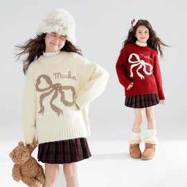 【圣诞蝴蝶酥】美丽奴羊毛混纺女童圣诞氛围感圆领毛衣冬柔软保暖