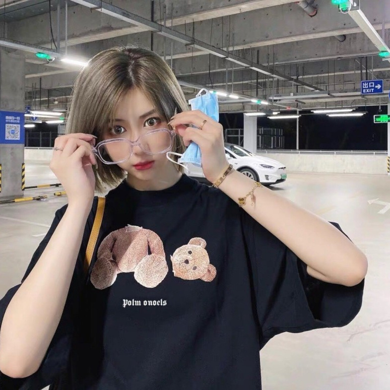 Versión correcta pa marca de moda oso roto manga corta palmera High Street ins oso de peluche tiburón hombres y mujeres pareja camiseta