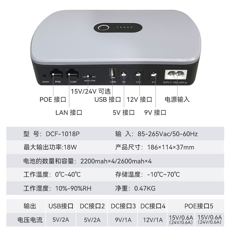 UPS18W P fuente de alimentación ininterrumpida 5V9V12V router gatos de luz monitoreo de reserva de carga POE para teléfonos móviles DC
