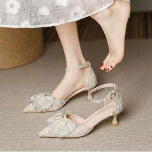 Beautiful Small Low-Heeled 3cm Toe-Cap Sandals for Women Summer 2025 New Small Size Flats High Heels Stiletto Heels with Skirts