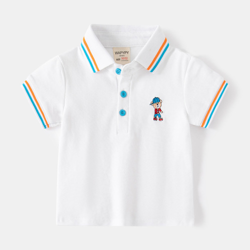  new boys' short-sleeved T-shirt Korean version embroidered children's short-sleeved T-shirt baby summer top trendy one-piece drop shipping