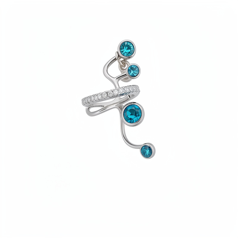 Diamante azul de diamante multicapa de orejas para mujeres sin agujeros de orejas personales pendientes de nicho ligero de lujo alta sensación de auriculares mayoristas