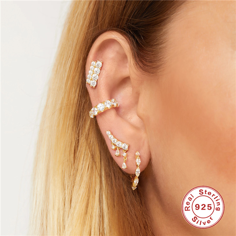 Daily Occasion 925 Sterling Silver Material 1 Piece Ear Cartilage Rings & Studs Fashion Geometric 925 Sterling Silver Inlay Gem