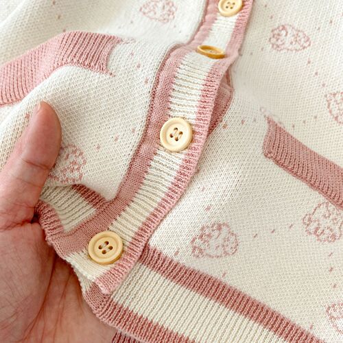  Autumn Clothes for Infants and Girls Cute Bear Head Jacquard Knitted Jacket + Strap Harness 2-piece Set