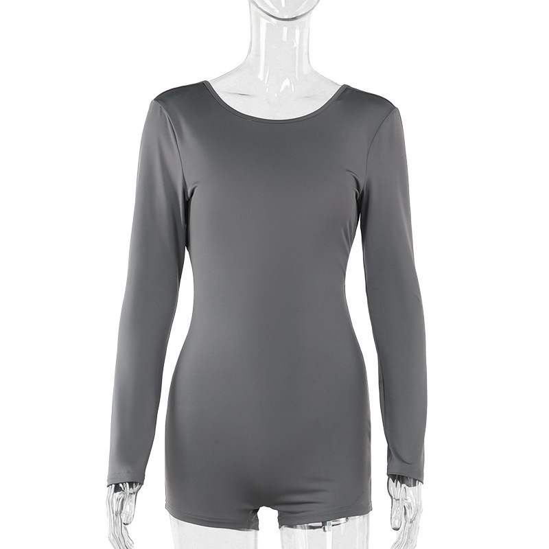 XY24347 otoño 2024 nuevo estilo europeo y americano temperamento delgado espalda abierta pantalones cortos de mangas largas básicos uniones mujeres