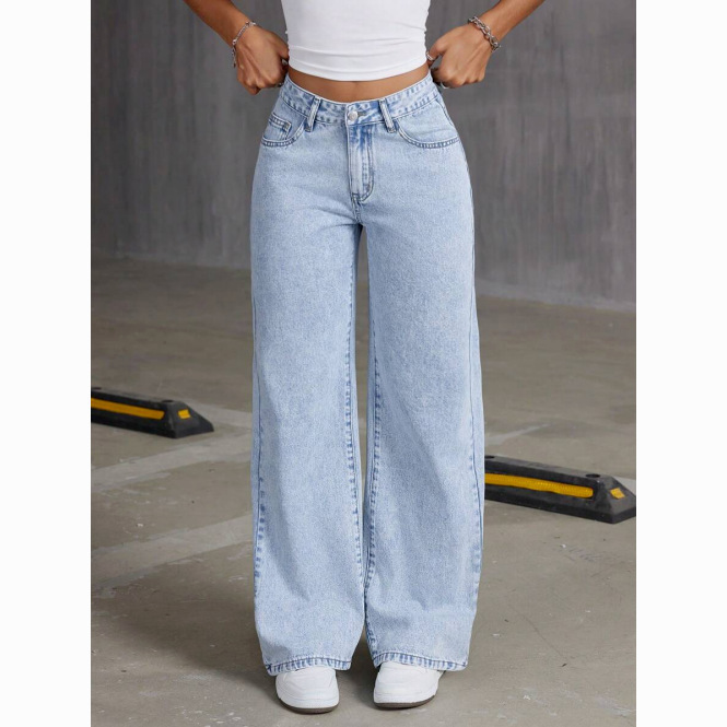 Foreign Trade Hot-Selling Amazon Cross-Border Bestseller Women's Sweet and Spicy Style High-Waisted Wide Straight Loose Casual Jeans