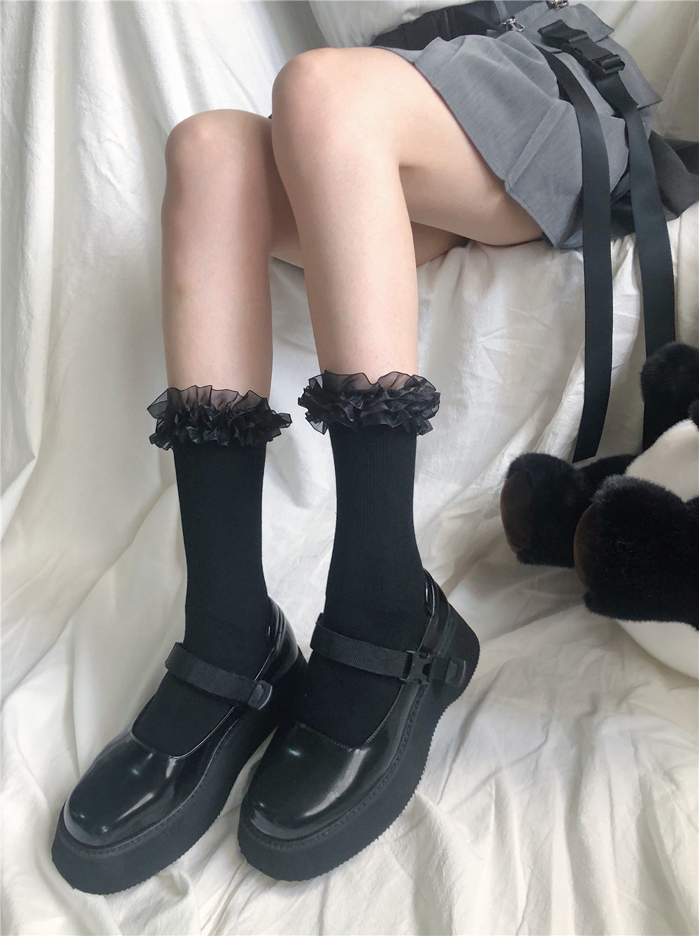 Female sweet solid color tube socks