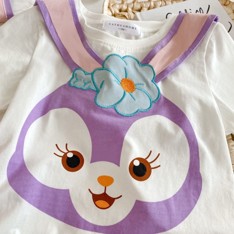 Children's short sleeve girls' 2022 summer new print spot cartoon animation moisture wicking round neck children's clothing wholesale