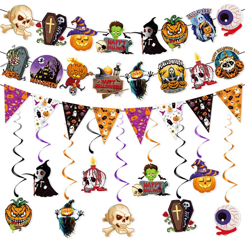 Transfronterizo nuevo Partido de Halloween decoración banner espiral adornos fantasma Festival supermercado calabaza tirar de la bandera flor