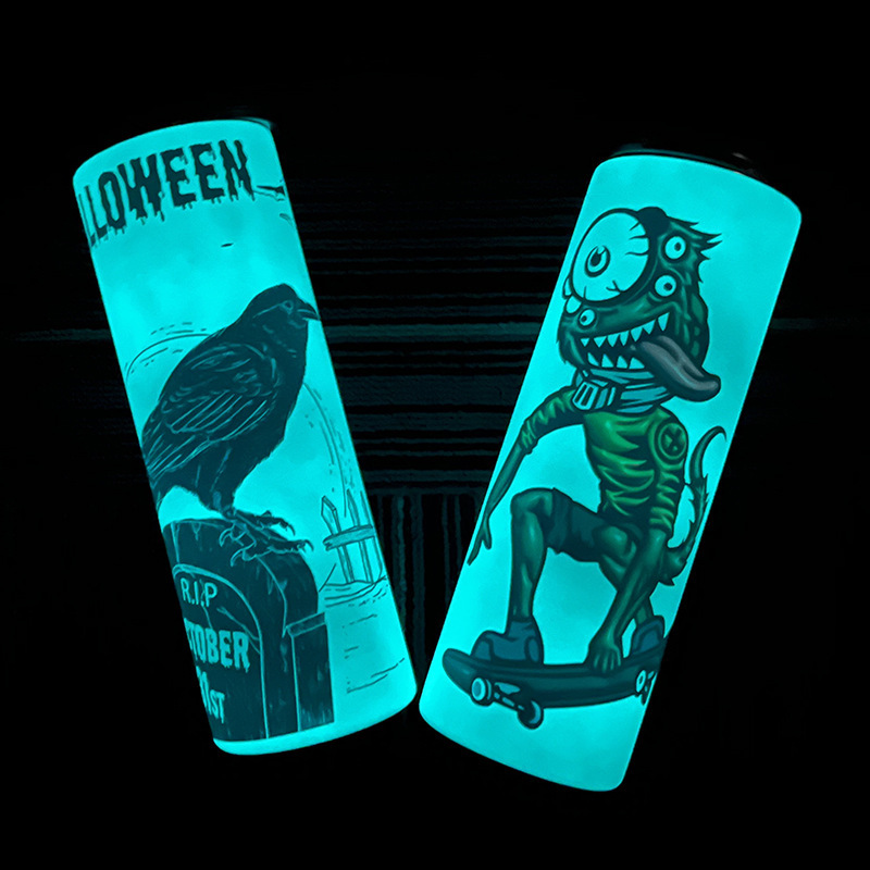 20oz热升华直身杯 可定制图案车载夜光带吸管304不锈钢汽车保温壶